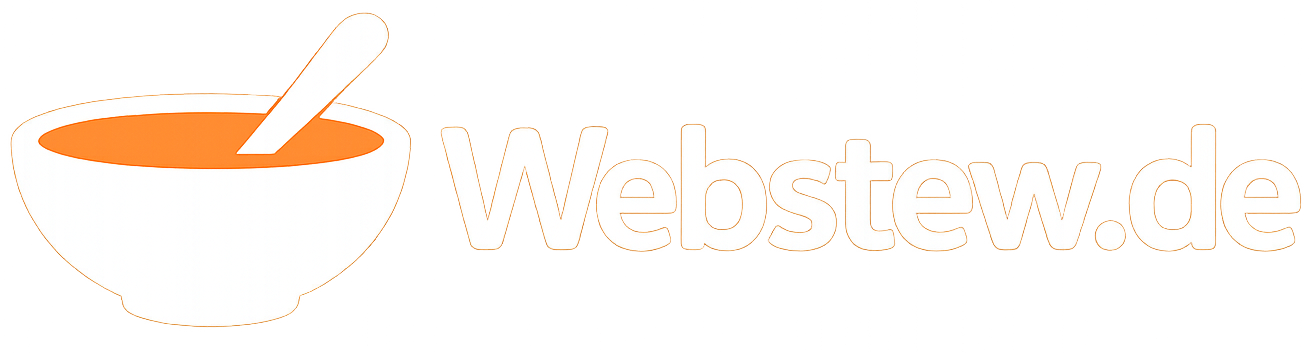 Logo der Webagentur Webstew.de mit stilisierter oranger Schüssel und Löffel